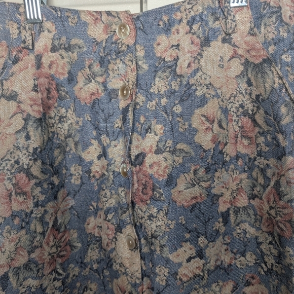 Orvis Vintage Linen Midi Button Down Floral Pastel Blue and Pink Skirt sz 6 - Picture 3 of 6